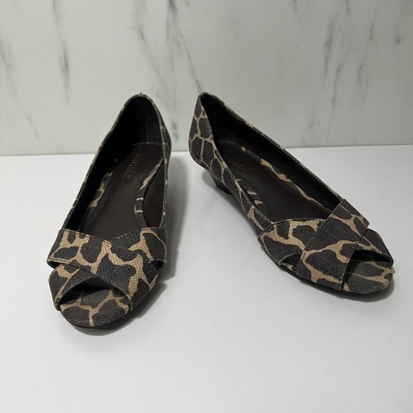 Lauren Ralph Lauren Open Toe Sandals Women 8B Animal Print Slip On Brown - Picture 2 of 7
